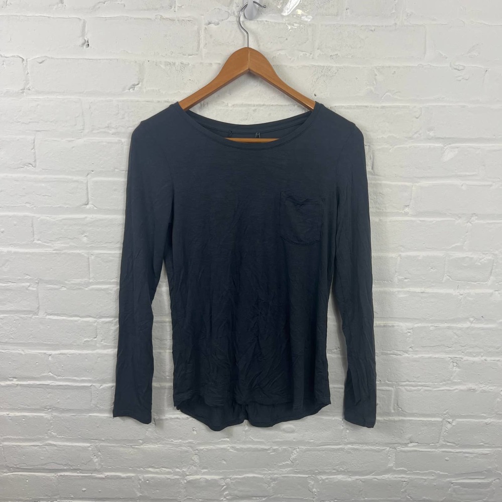 PrAna Men's Boat Neck Pullover T-Shirt Long Sleeve Solid Black Size Medium